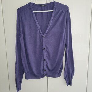 Z Zegna Purple Silk and Cotton Cardigan Sweater Size L